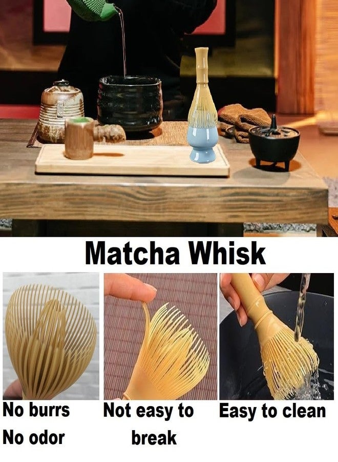 Alotm Matcha Whisk Set, Japanese Style (4pcs) - PP Resin Whisk, Bamboo Scoop & Spoon, Ceramic Holder - White - Image 4