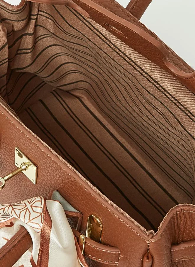 Styli Metal Accent Handbag with Scarf Detail