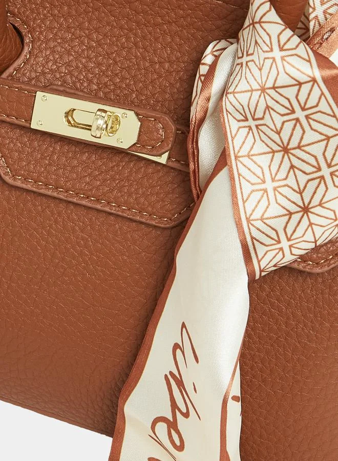 Styli Metal Accent Handbag with Scarf Detail