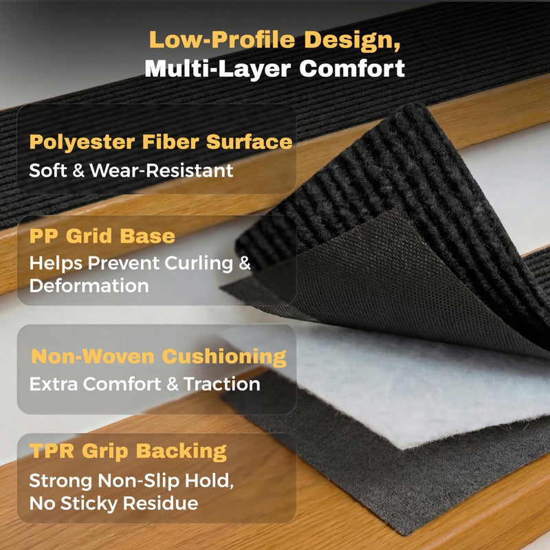 MBIGM 8" X 30" (15 in Pack) Non-Slip Carpet Stair Treads Non-Skid Safety Rug Slip Resistant Indoor Runner for Kids Elders & Pets with Reusable Adhesive - Black - Carpet Pads for Stairs - Image 3