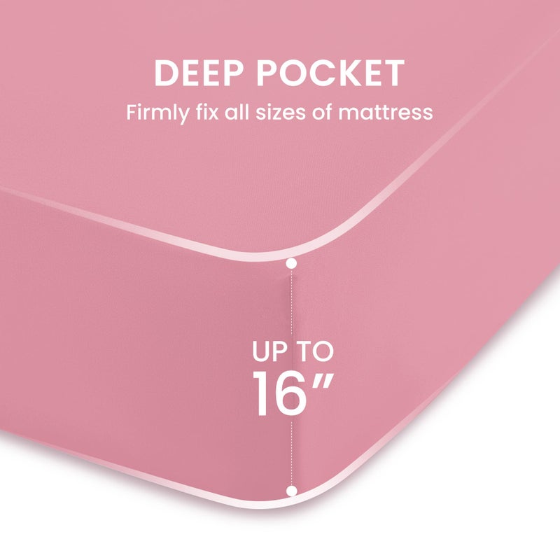 SLEEP ZONE Nanotex Super Soft Cooling Twin Bed Sheets Set for Kids 3 Piece - Easy Care Fitted Flat Sheet & Pillowcase Sets - Wrinkle Free  Fade Resistant  Deep Pocket 16"" (Ballet Pink  Twin) - Image 5