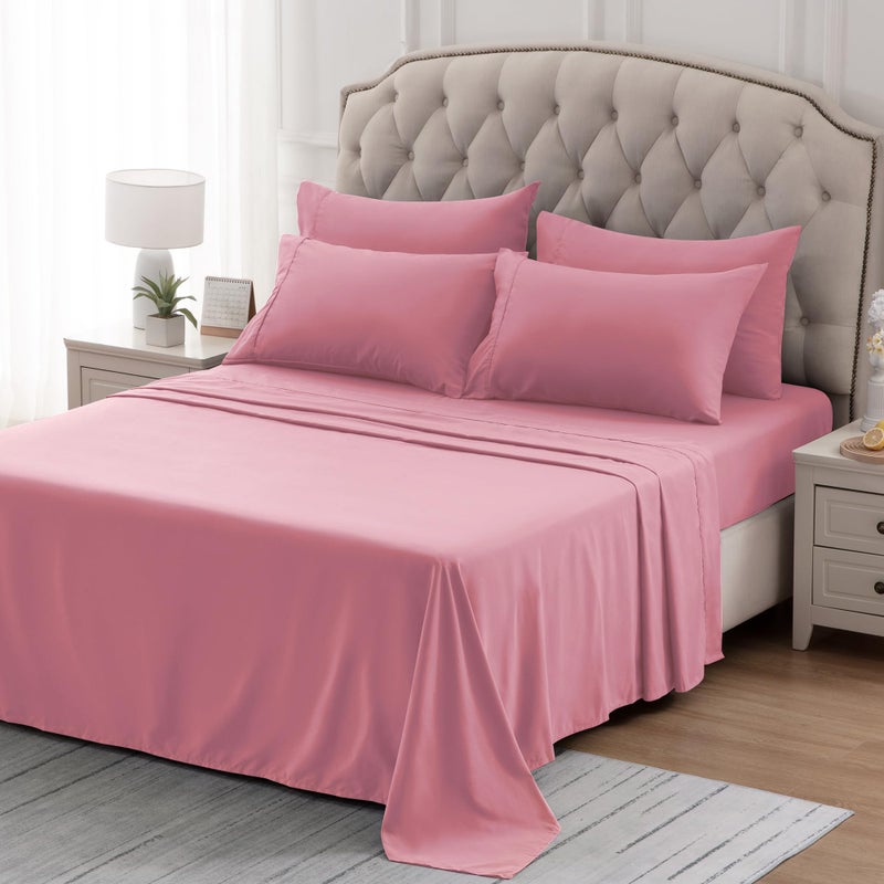 SLEEP ZONE Nanotex Super Soft Cooling Twin Bed Sheets Set for Kids 3 Piece - Easy Care Fitted Flat Sheet & Pillowcase Sets - Wrinkle Free  Fade Resistant  Deep Pocket 16"" (Ballet Pink  Twin) - Image 1