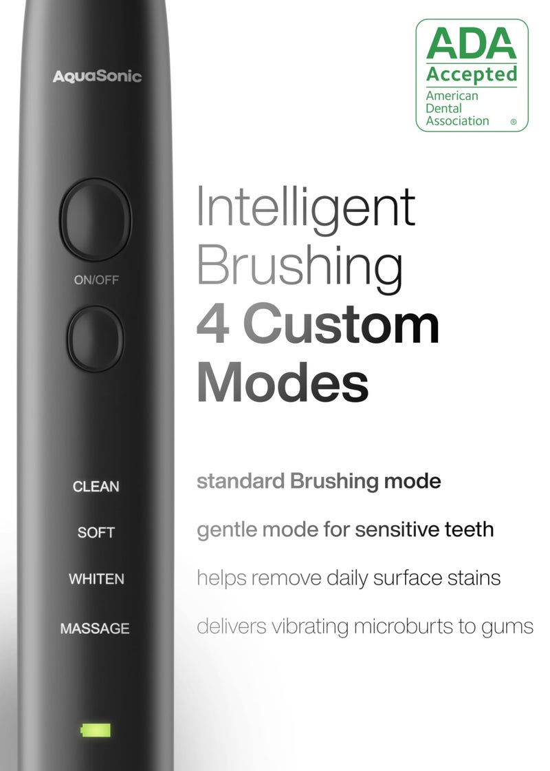 Aquasonic Black Series Ultra Whitening Toothbrush â€“ ADA Accepted Electric Toothbrush- 8 Brush Heads & Travel Case â€“ 40,000 VPM Electric Motor & Wireless Charging - 4 Modes w Smart Timer - Image 4