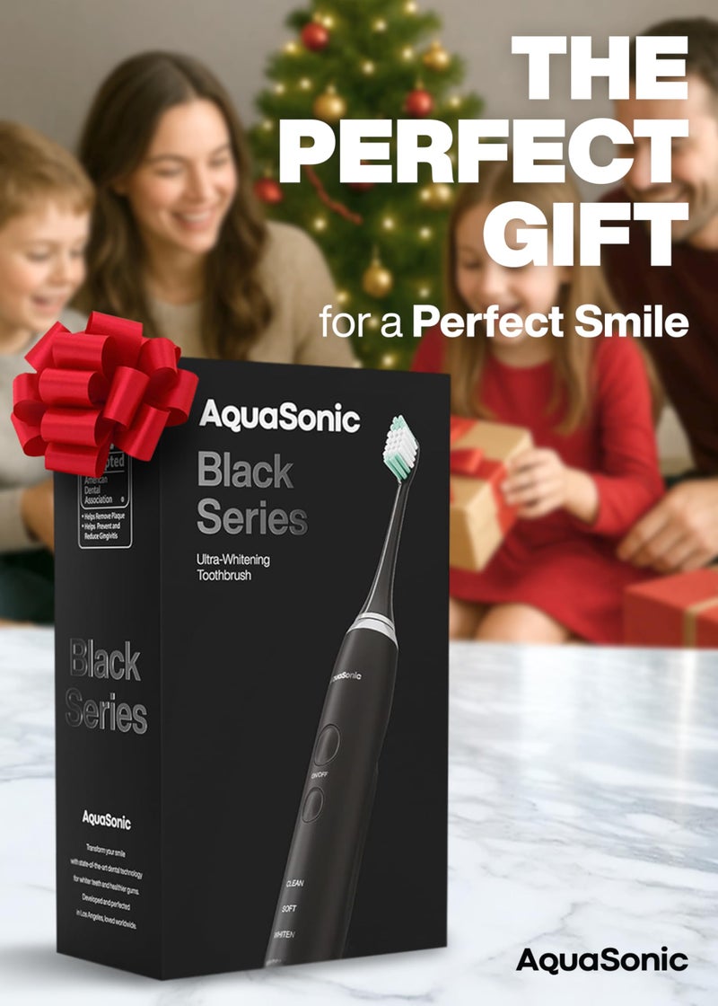 Aquasonic Black Series Ultra Whitening Toothbrush â€“ ADA Accepted Electric Toothbrush- 8 Brush Heads & Travel Case â€“ 40,000 VPM Electric Motor & Wireless Charging - 4 Modes w Smart Timer - Image 2