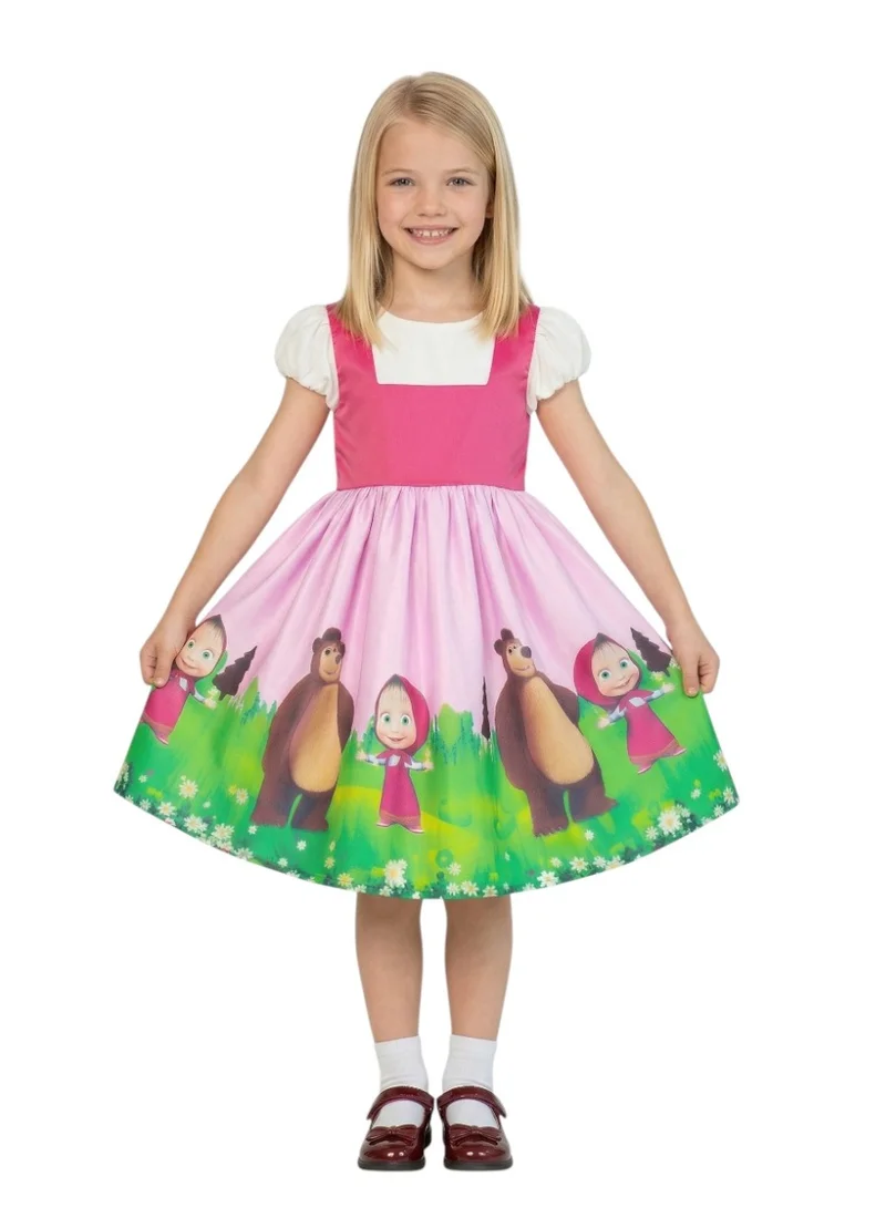 بيداني Character Print Party Dress with Puff Sleeves