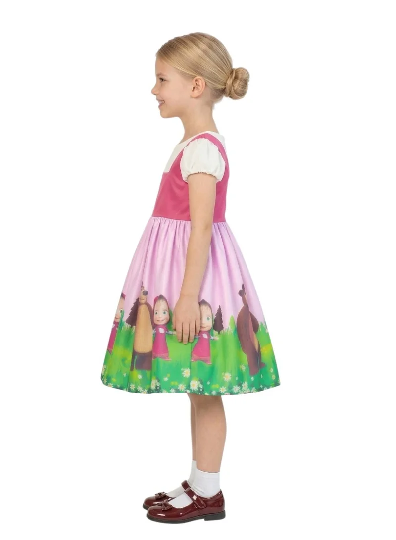 بيداني Character Print Party Dress with Puff Sleeves