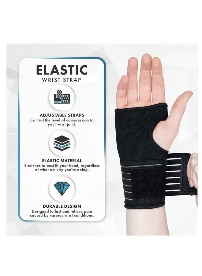 2 Pcs Wrist Hand Brace Elastic Support with Adjustable Strap Ideal for Carpal Relief Tendonitis Sprains Injury or Sports Use no Metal bar Without inhibiting Flexibility Left Right (Black) - Image 2