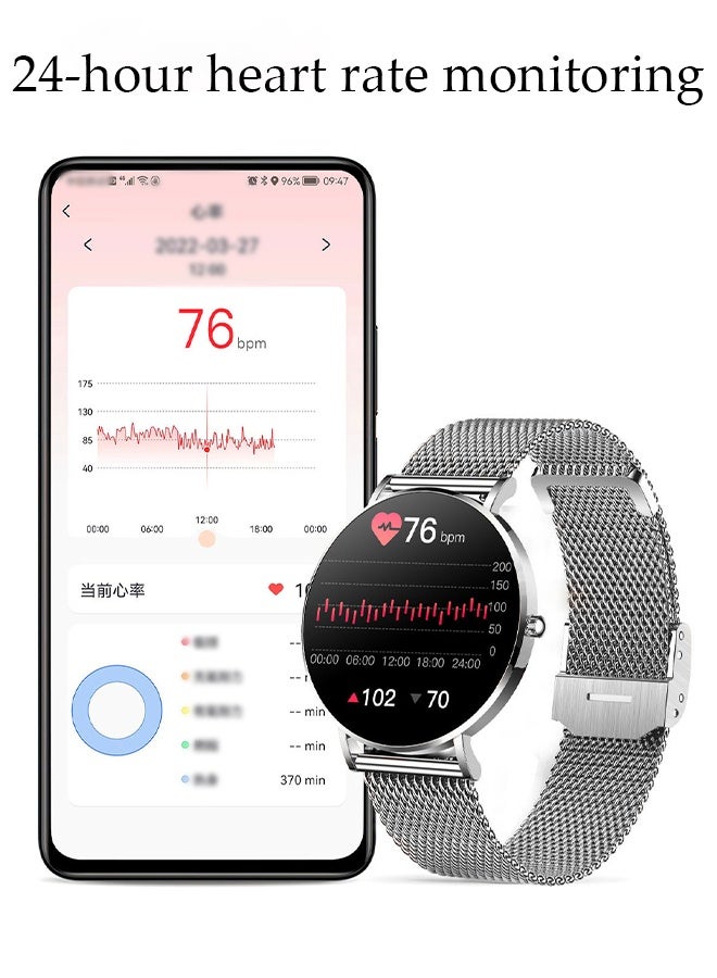 DUNISO Smart Watch, 1.32" HD Samrt Stainless Steel Watches for Women, Fitness Tracker Watch with Blood Pressure/Heart Rate/Sleep Monitor, Smart Watch for Android/iOS Phones, Waterproof Sport Watch - Image 4