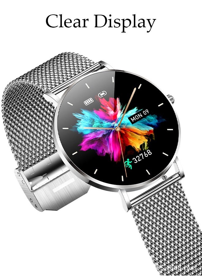DUNISO Smart Watch, 1.32" HD Samrt Stainless Steel Watches for Women, Fitness Tracker Watch with Blood Pressure/Heart Rate/Sleep Monitor, Smart Watch for Android/iOS Phones, Waterproof Sport Watch - Image 2