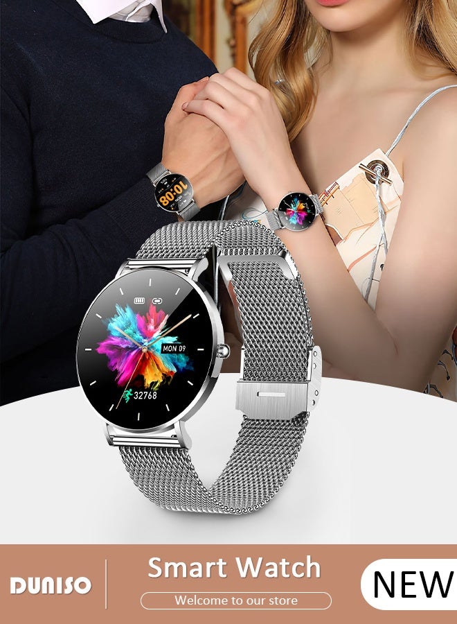 DUNISO Smart Watch, 1.32" HD Samrt Stainless Steel Watches for Women, Fitness Tracker Watch with Blood Pressure/Heart Rate/Sleep Monitor, Smart Watch for Android/iOS Phones, Waterproof Sport Watch - Image 1