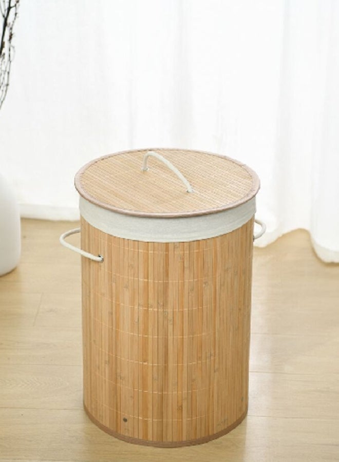 HoneyBee Bamboo Laundry Hamper with Handle Brown and White 50 x 35 cm 237313 - Image 2