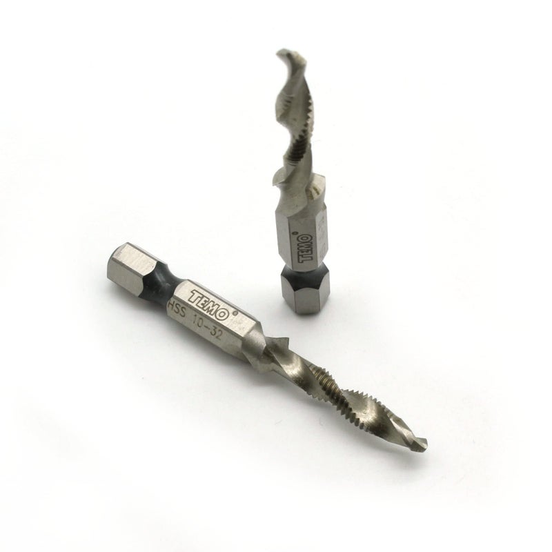TEMO 2 pc 10-32 Combination Drill and Tap Multi Use Deburr Countersink Hex Bit - Image 3