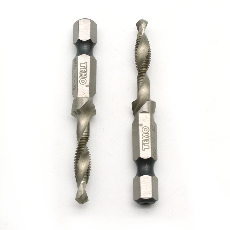 TEMO 2 pc 10-32 Combination Drill and Tap Multi Use Deburr Countersink Hex Bit - Image 2