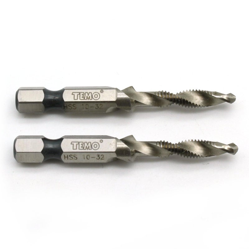 TEMO 2 pc 10-32 Combination Drill and Tap Multi Use Deburr Countersink Hex Bit - Image 1