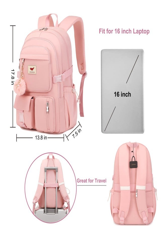 LXYGD 3 PCS Laptop Backpack 15.6 Inch School Bag College Backpacks with Lunch Box Pencil Pouch Set Travel Bookbags for Teens Girls, Pink, Modern - Image 5