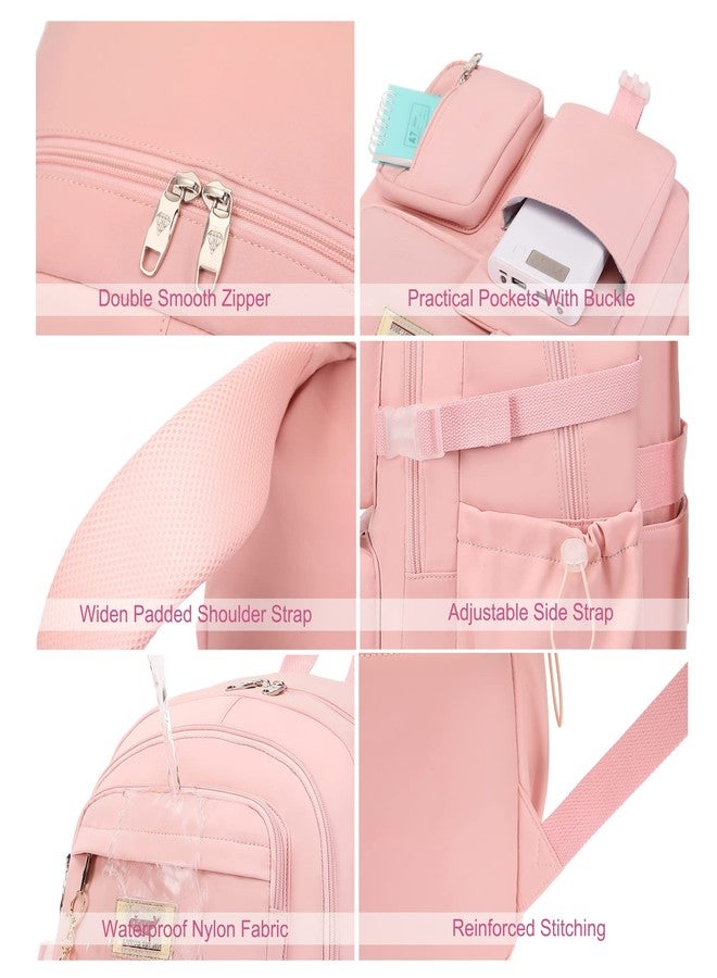 LXYGD 3 PCS Laptop Backpack 15.6 Inch School Bag College Backpacks with Lunch Box Pencil Pouch Set Travel Bookbags for Teens Girls, Pink, Modern - Image 4
