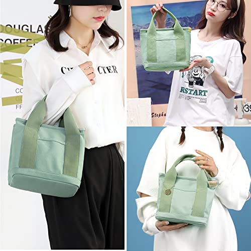 MINGRI Small Canvas Tote Bag for Women,Mini Totes Bags with Pockets, Cute Bible Handbag with Zipper Travel Top Handle Purse with Compartments Satchel Handbags for Work,Shopping,Beach,no Long Strap,Green - Image 3