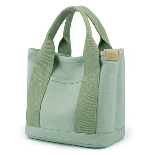 MINGRI Small Canvas Tote Bag for Women,Mini Totes Bags with Pockets, Cute Bible Handbag with Zipper Travel Top Handle Purse with Compartments Satchel Handbags for Work,Shopping,Beach,no Long Strap,Green - Image 1