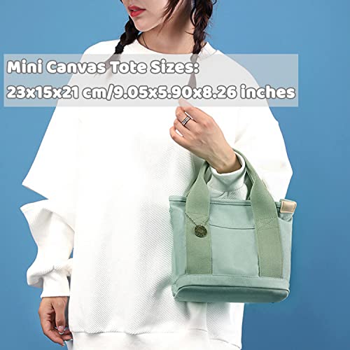MINGRI Small Canvas Tote Bag for Women,Mini Totes Bags with Pockets, Cute Bible Handbag with Zipper Travel Top Handle Purse with Compartments Satchel Handbags for Work,Shopping,Beach,no Long Strap,Green - Image 2