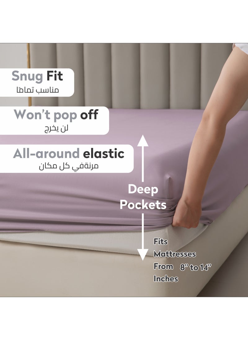 Donetella Bedding Fitted Sheet - Fits 200x200 Cm For Super King Bed - 3 Pcs (1 Fitted Sheet and 2 Pillowcases) - 35 Cm Deep Pocket - Solid Bed Sheet  - Image 2