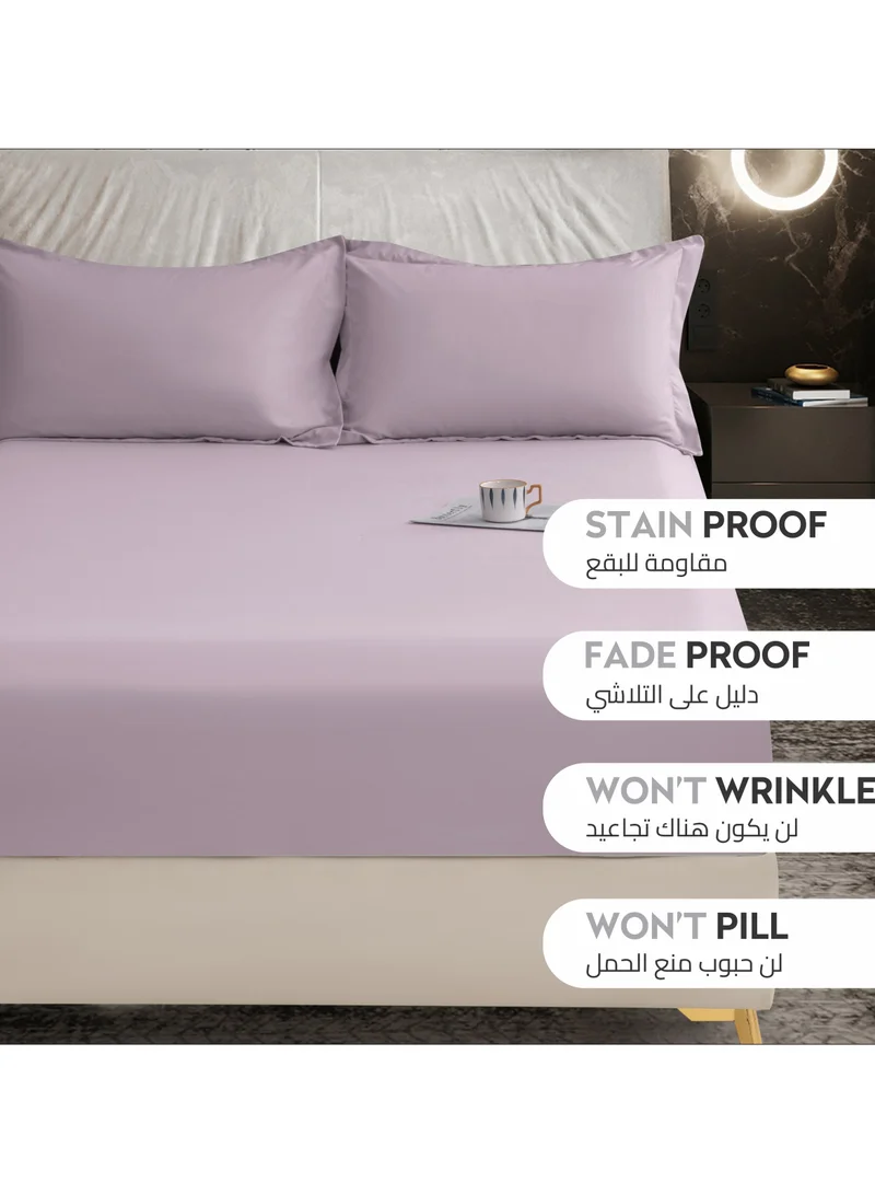 Donetella Bedding Fitted Sheet - Fits 200x200 Cm For Super King Bed - 3 Pcs (1 Fitted Sheet and 2 Pillowcases) - 35 Cm Deep Pocket - Solid Bed Sheet