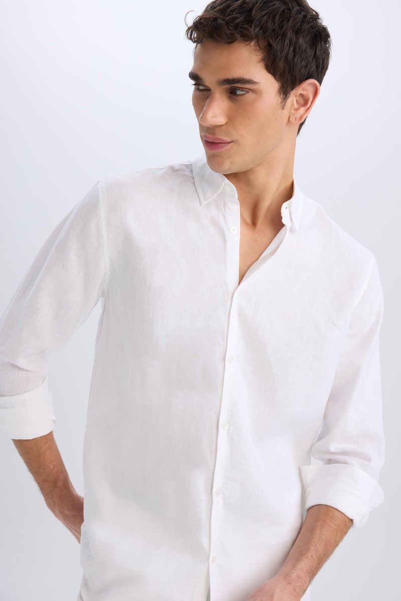 DeFacto Man Regular Fit Polo Collar linen Long Sleeve Shirt  - Image 2