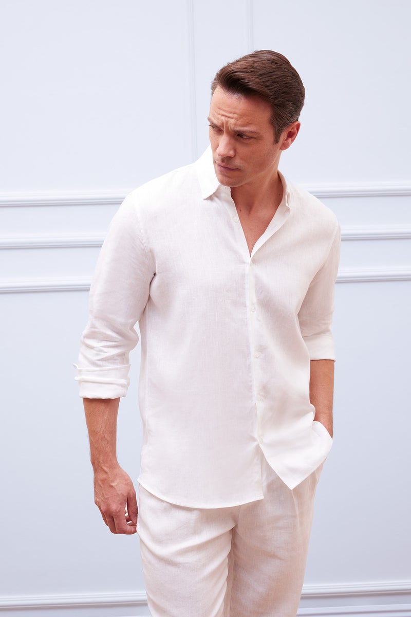 DeFacto Man Regular Fit Polo Collar linen Long Sleeve Shirt  - Image 1