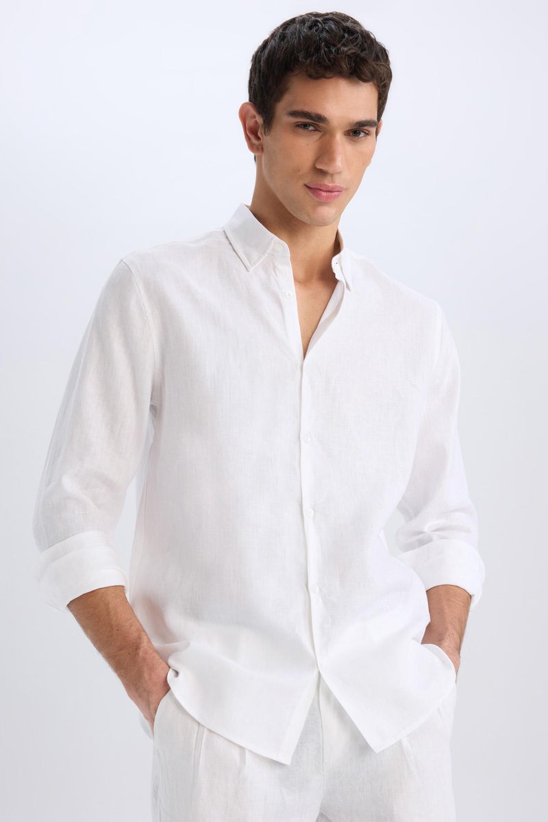 DeFacto Man Regular Fit Polo Collar linen Long Sleeve Shirt  - Image 3