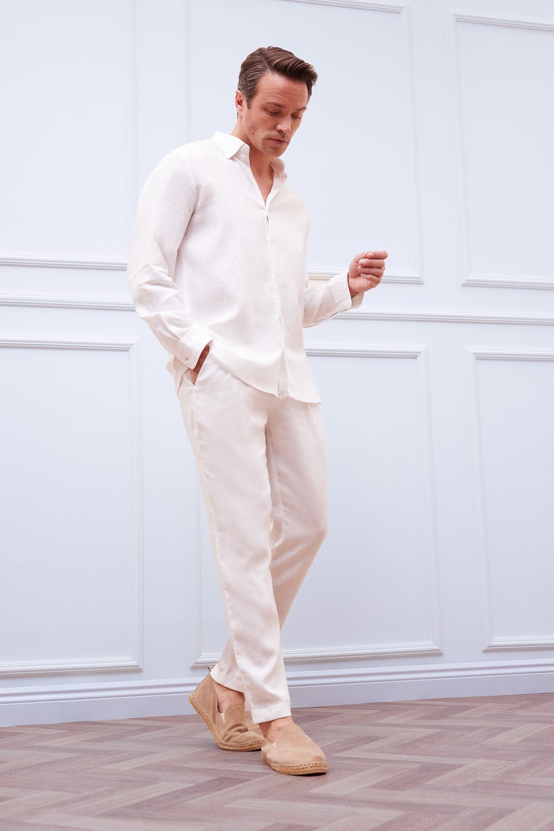 DeFacto Man Regular Fit Polo Collar linen Long Sleeve Shirt  - Image 4