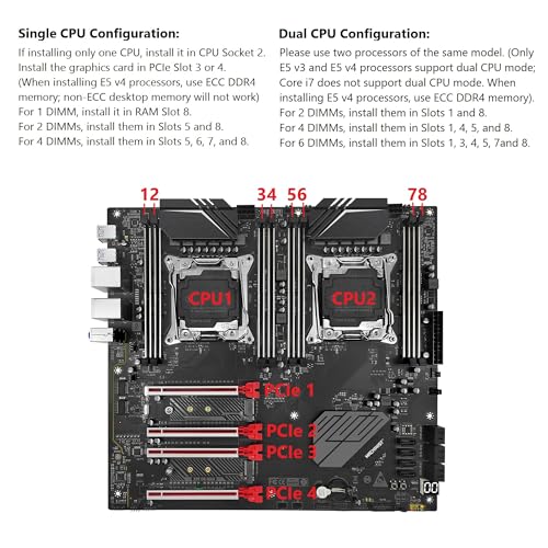 MACHINIST X99 Dual CPU Motherboard, Intel (5th/6th Gen) LGA 2011-V3 Computer Server Motherboards (E-ATX, PCIe 3.0, DDR4, Dual LAN, M.2, SATA 6Gb/s) for Intel Core i7, XEON E5 V3/V4 Series X99-D8 (Red) - Image 5