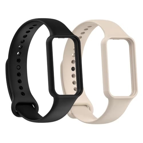 Valente Soft silicone watch bands Compatible with Amazfit Band 7 (Pack Of 2) (Black & Cream) - Image 1