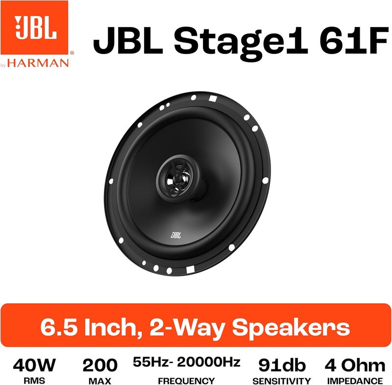 جي بي إل مجموعة مكبرات صوت سيارة ثنائية الاتجاه JBL Stage1 61F من هارمان كاردون - 200 واط صناديق سيارة 40 واط RMS - صندوق هاي فاي للسيارة كبير من قطعتين 16.5 سم | 165 مم | 6.5 بوصة، أسود - Image 5
