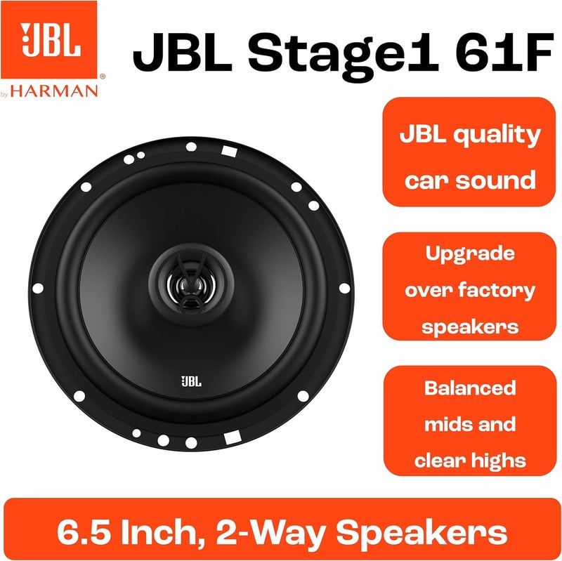 جي بي إل مجموعة مكبرات صوت سيارة ثنائية الاتجاه JBL Stage1 61F من هارمان كاردون - 200 واط صناديق سيارة 40 واط RMS - صندوق هاي فاي للسيارة كبير من قطعتين 16.5 سم | 165 مم | 6.5 بوصة، أسود - Image 4