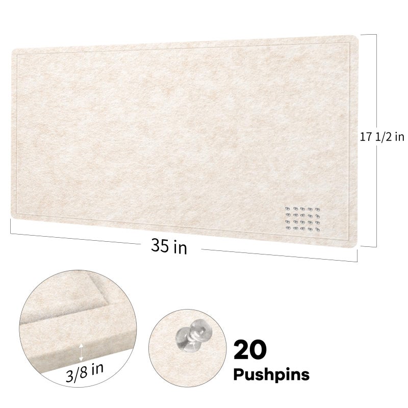 Lightomorrow Bulletin Board, 35 x 17 1/2 inches Felt Board - Decorative Pin Board, Cork Board Alternative for Wall, Foldable Self-Adhesive Vision Board Prayer Board with 20 Pushpins - Oatmeal - Image 4