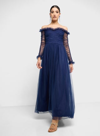 chinese dress ladies Modest Saudi Arabia Prom Dresses Ankle Length Tulle Puffy Long Sleeves   SELINADRESS
