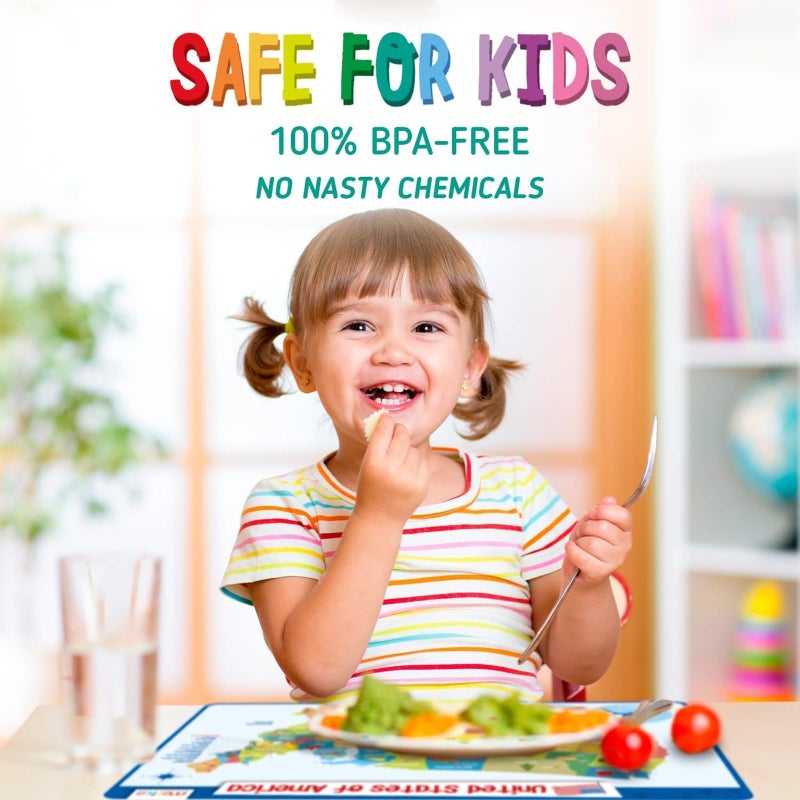 merka United States Map Placemat - 17 x 11 in, Laminated, Multicolor - Reusable Kids Dining Mat with Secure Backing & State Capitals Map - Image 5