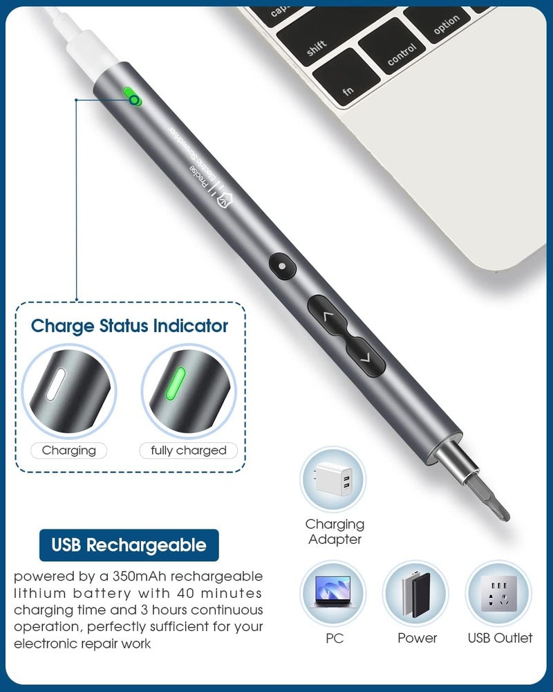 King'sdun Kingsdun Mini Electric Screwdriver, 62-in-1 Cordless Precision Set, 48 Bits, Rechargeable, LED Light, Magnetic Mat for Phones, PC, Laptops (62 in 1) Grey - Image 3