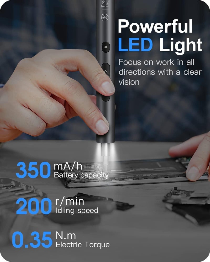 King'sdun Kingsdun Mini Electric Screwdriver, 62-in-1 Cordless Precision Set, 48 Bits, Rechargeable, LED Light, Magnetic Mat for Phones, PC, Laptops (62 in 1) Grey - Image 4