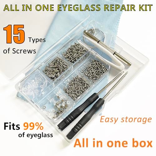 PTSLKHN Eyeglass Repair Kit with Screws, 15 Types Screws for Eyeglasses - Frame Screws, Hinge Screws, Nose Pads Screws - Essential Eye Glasses Repairing Kit Tool - Image 2