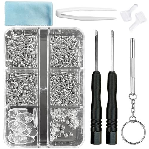 PTSLKHN Eyeglass Repair Kit with Screws, 15 Types Screws for Eyeglasses - Frame Screws, Hinge Screws, Nose Pads Screws - Essential Eye Glasses Repairing Kit Tool - Image 1
