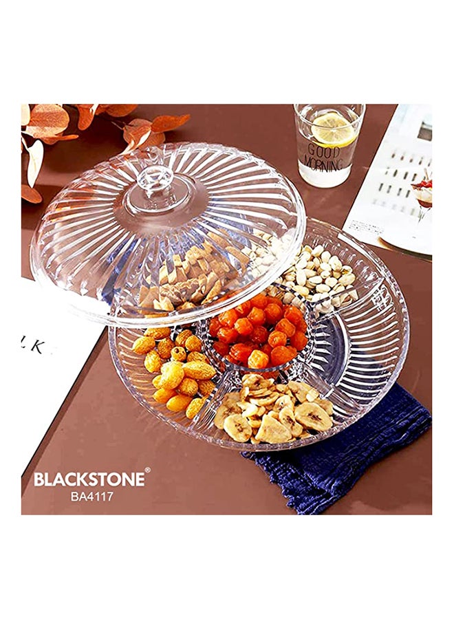 BLACKSTONE صينية أكريليك شفافة فاخرة مع 6 فواصل وغطاء أنيق متطابق لتقديم الوجبات الخفيفة والمكسرات والحلويات، صينية مقبلات متعددة الأقسام، منظم حفلات - Image 5