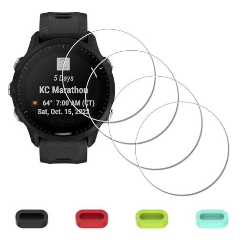iDaPro [4 Pack] Screen Protector for Garmin Forerunner 955/955 Solar Smartwatch + Silicone Anti-dust Plugs Tempered Glass Anti-Scratch Bubble-Free - Image 1