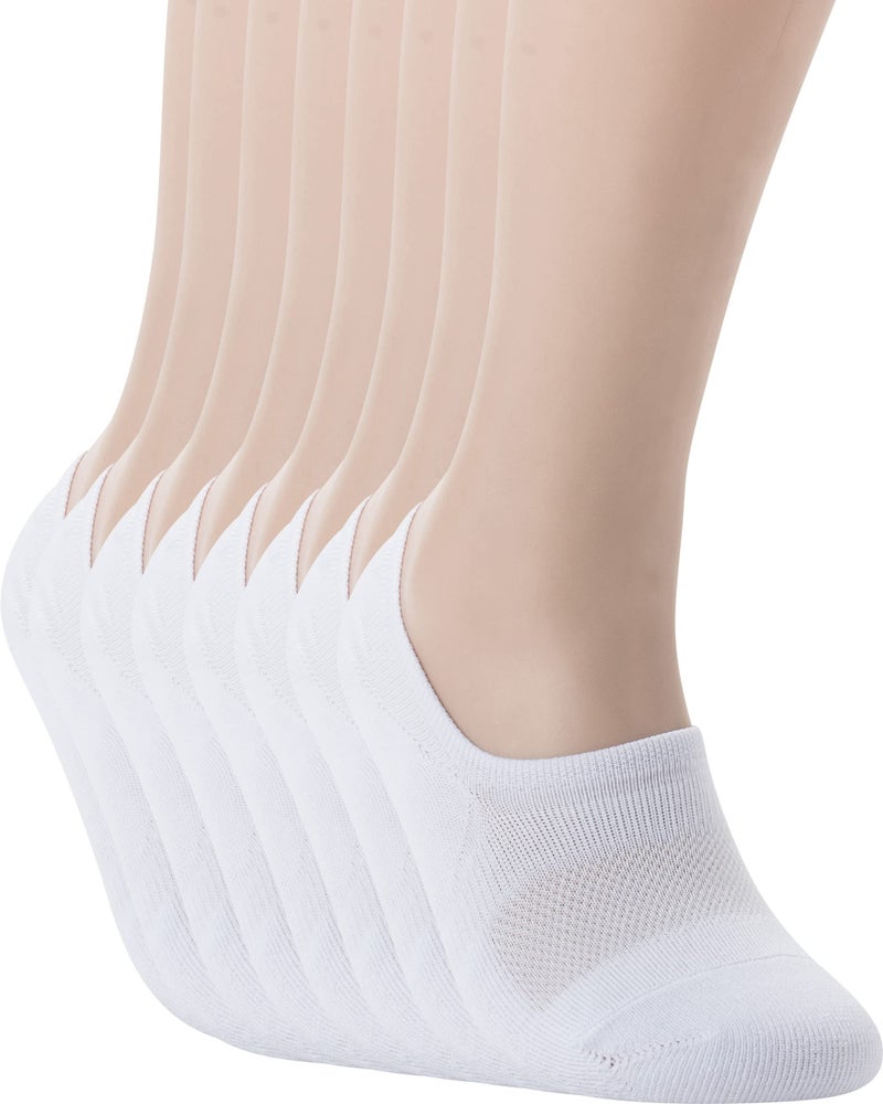 Pro Mountain No Show Socks Women Wide Toe Box For Health Y Heel Forefoot Size S White 8 Pack Cotton Cushion Footies Loafer Sneakers US Shoe 6-8 - Image 1