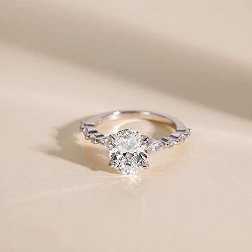 EAMTI 3 Carats 925 Sterling Silver Ring Oval Cut Cubic Zirconia Engagement Solitaire Halo Promise Ring for Women Size 8 - Image 2