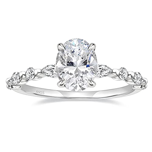 EAMTI 3 Carats 925 Sterling Silver Ring Oval Cut Cubic Zirconia Engagement Solitaire Halo Promise Ring for Women Size 8 - Image 1