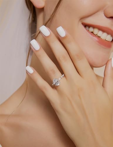 EAMTI 3 Carats 925 Sterling Silver Ring Oval Cut Cubic Zirconia Engagement Solitaire Halo Promise Ring for Women Size 8 - Image 4