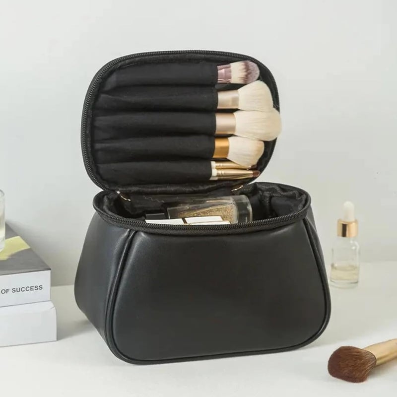Sprqcart Large Capacity Waterproof Travel Cosmetic Bag with Handle and Divider - Multifunctional Makeup Organizer for Easy Access - Stylish Design, Black, Travel Accessories - Image 2