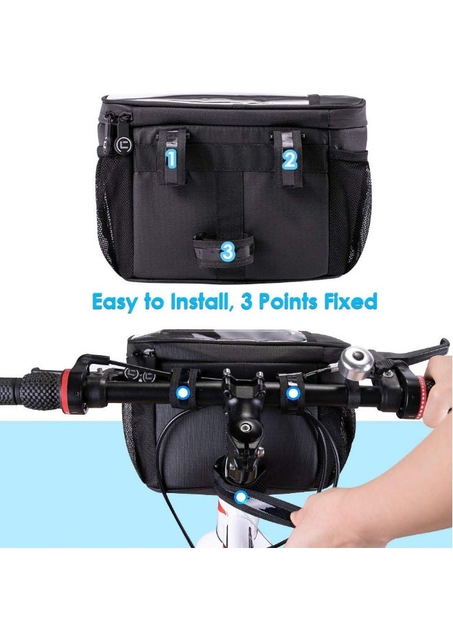 Generic Bike Handlebar Bag, Bike Insulated Bag, Bike Front Phone Bag Cooler Storage Pouch, Bike Basket with TPU Touch Screen Insulation Bicycle Frame Bag Strap on Cycling Accessories 