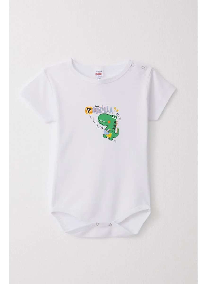 Breeze Baby Boy Snap Bodysuit Fun Dinosaur Printed 9 Months-3 Years, White