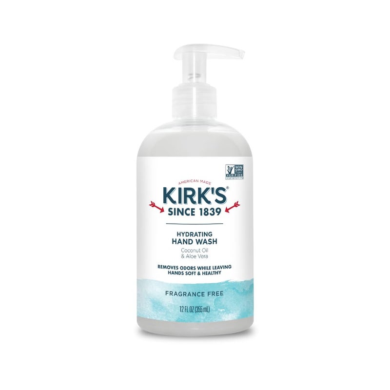 Kirk's Hydrating Hand Wash - Made with Coconut Oil and Aloe Vera, With Odor Neutralizing Technology To Help Eliminate Odors, Non-GMO, Vegan, Fragrance Free, 12 Fl Oz. - Image 1